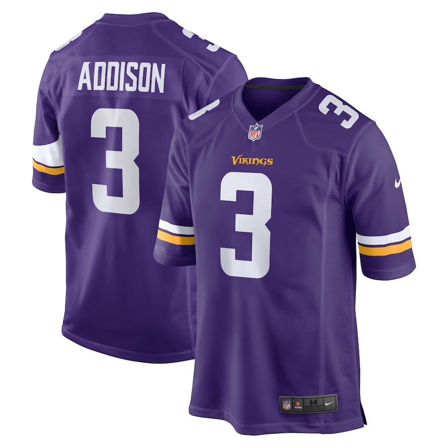 Men's Minnesota Vikings Jordan Addison Nike Purple 2023 NFL Draft First Round Pick Game Jersey - Jersey