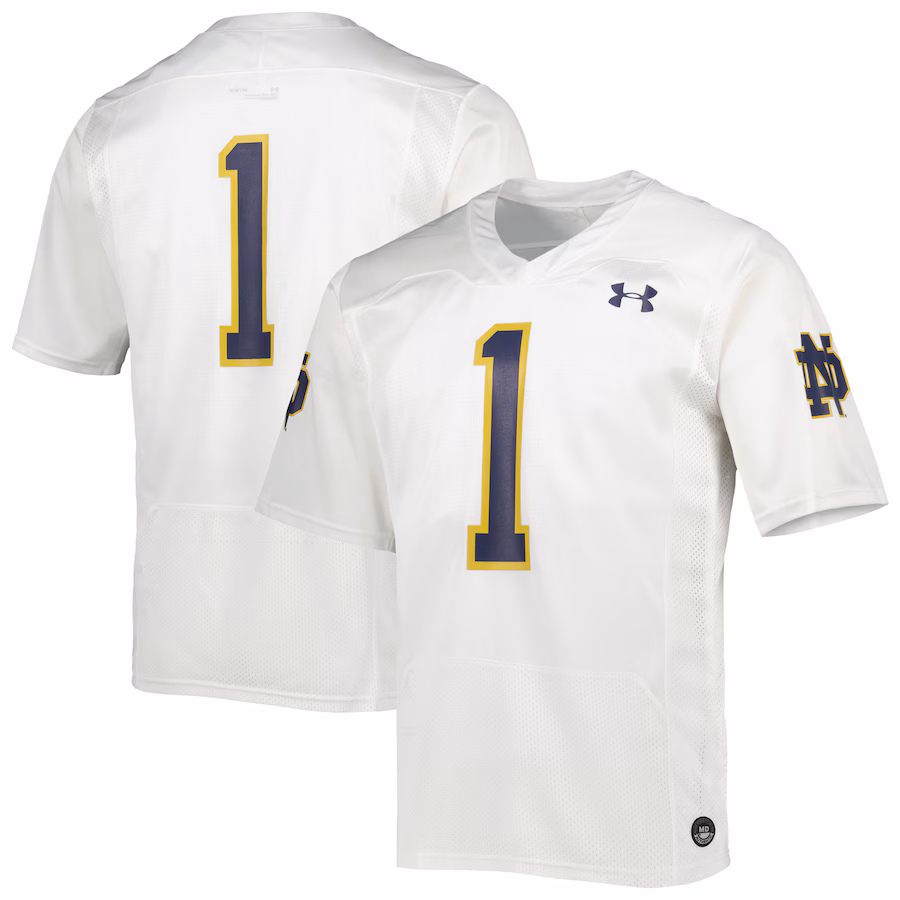 Men's Under Armour #1 White Notre Dame Fighting Irish Team Wordmark Replica Football Jersey - Jersey
