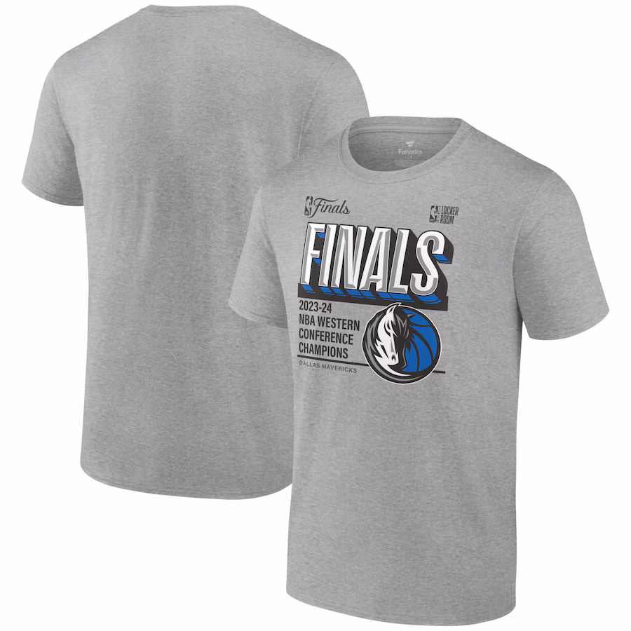 Men's Dallas Mavericks Fanatics Steel 2024 Western Conference Champions Locker Room Post Up Move T-Shirt - Jersey