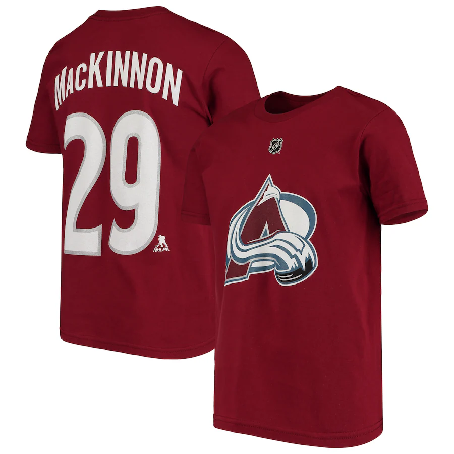 Youth Colorado Avalanche Nathan MacKinnon Burgundy Player Name & Number T-Shirt - Jersey