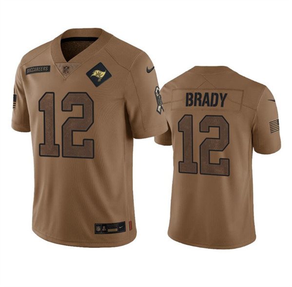 Men's Tampa Bay Buccaneers #12 Tom Brady 2023 Brown Salute To Service Limited Football Stitched Jersey - Jersey