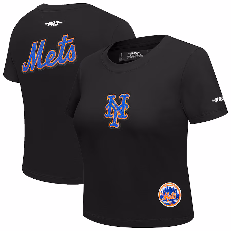 Women's New York Mets Pro Standard Black Game Day Classics Baby Doll Cropped T-Shirt - Jersey