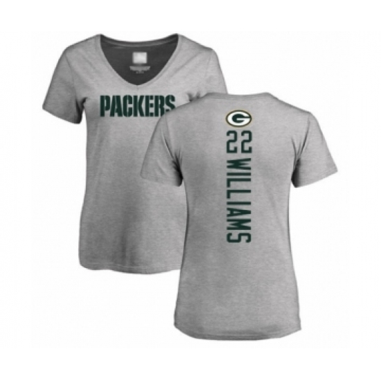 Football Women's Green Bay Packers #22 Dexter Williams Ash Backer V-Neck T-Shirt - Jersey