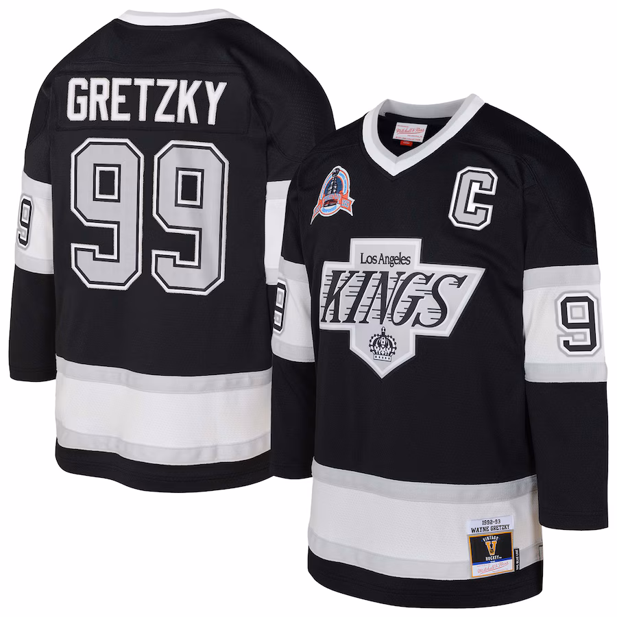 Youth Los Angeles Kings Wayne Gretzky Mitchell & Ness Black 1992/93 Captain Patch Blue Line Player Jersey - Jersey