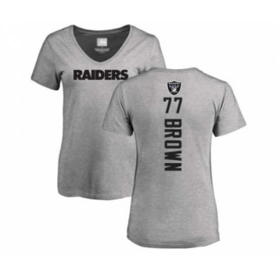 Football Women's Oakland Raiders #77 Trent Brown Ash Backer T-Shirt - Jersey