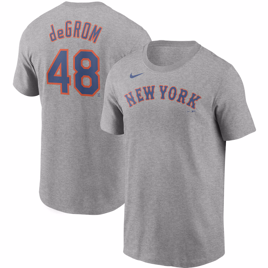 Men's New York Mets Jacob deGrom Nike Gray Name & Number T-Shirt - Jersey