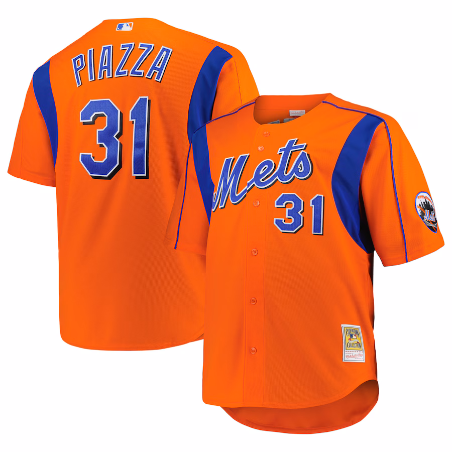 Men's New York Mets Mike Piazza Mitchell & Ness Orange Big & Tall Cooperstown Collection Mesh Batting Practice Jersey - Jersey
