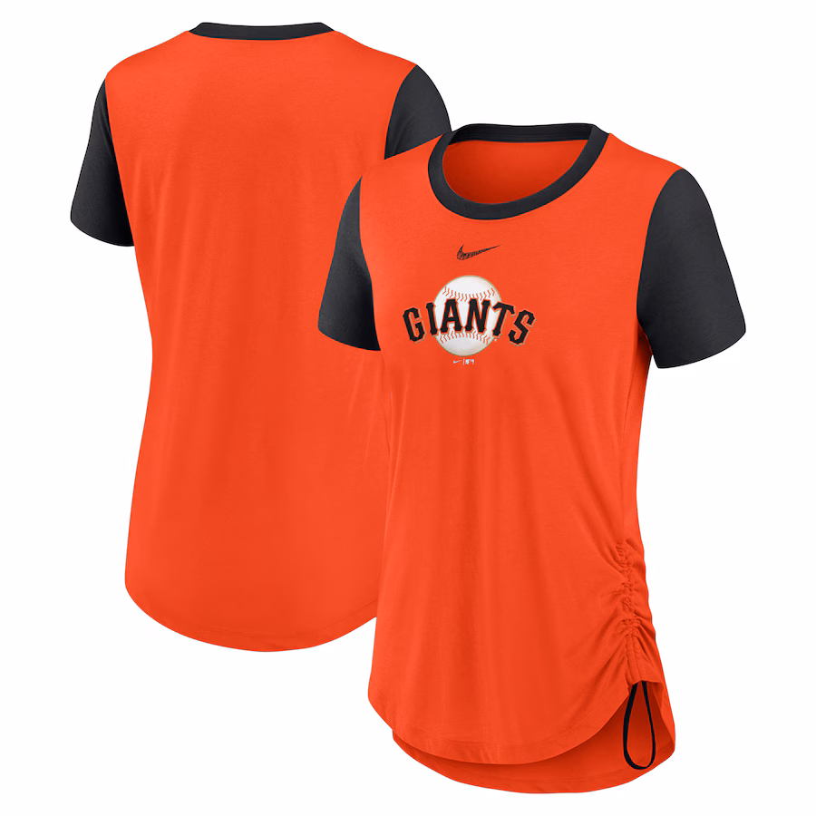 Women's San Francisco Giants Nike Orange Hipster Swoosh Cinched Tri-Blend Performance Fashion T-Shirt - Jersey