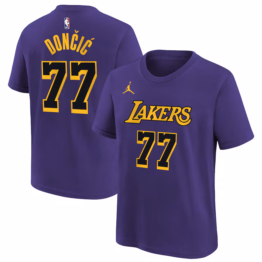 Youth Los Angeles Lakers Luka Dončić Jordan Brand Purple Statement Edition Name & Number T-Shirt - Jersey