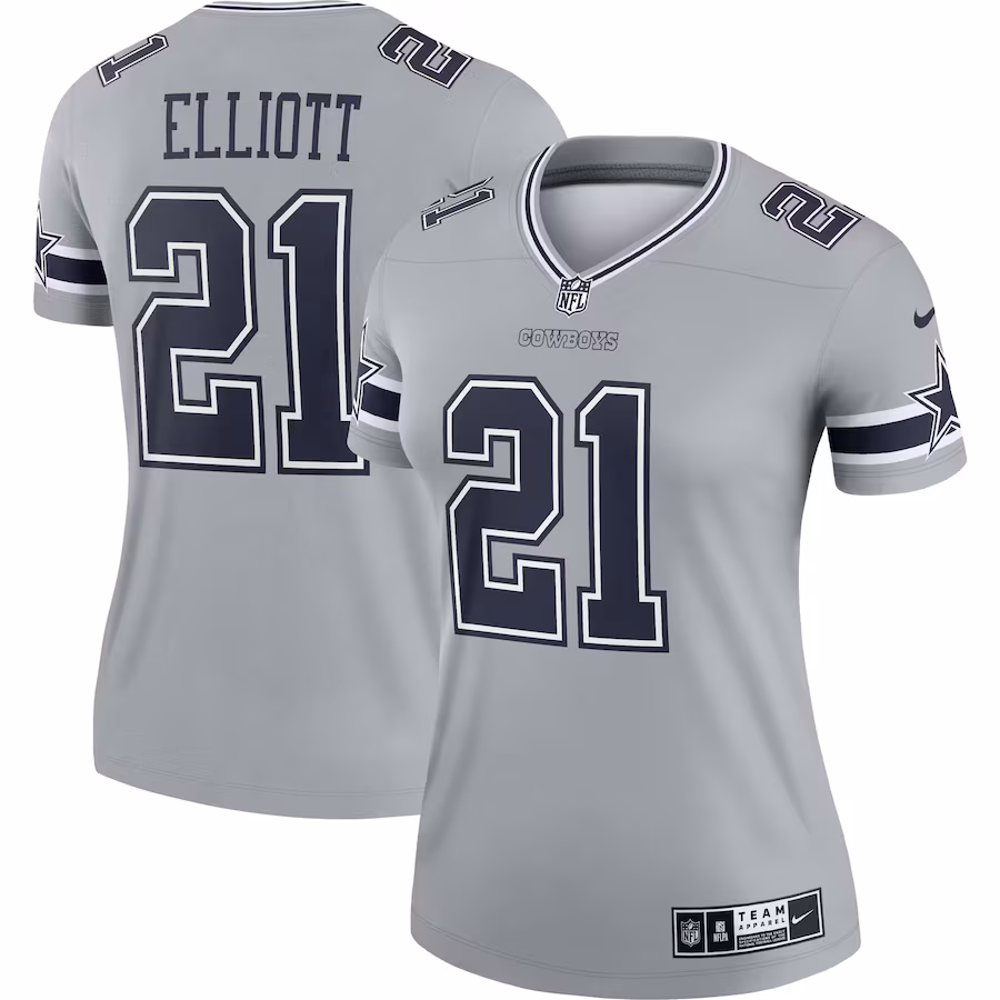 Women's Dallas Cowboys Ezekiel Elliott Nike Gray Inverted Legend Player Performance Top - Jersey