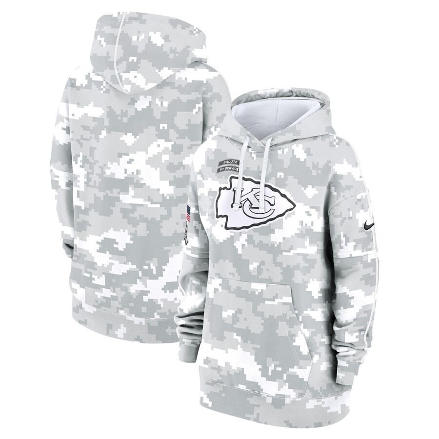 Women's Kansas City Chiefs Nike Arctic Camo 2024 Salute To Service Club Fleece Pullover Hoodie - Jersey