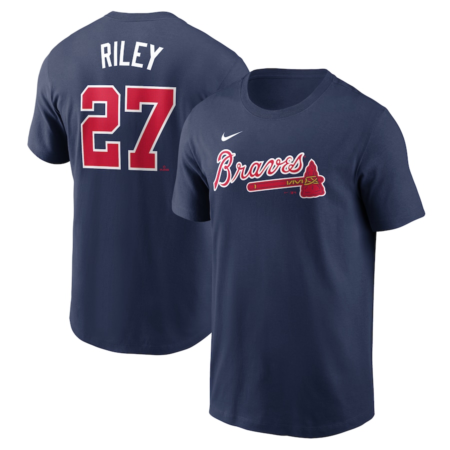 Men's Atlanta Braves Austin Riley Nike Navy Fuse Name & Number T-Shirt - Jersey