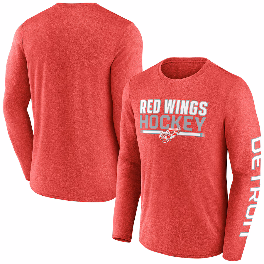 Men's Detroit Red Wings Fanatics Heather Red Sweep Iconic Synthetic Long Sleeve T-Shirt - Jersey