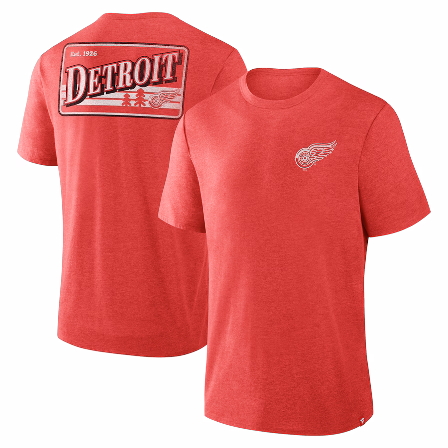 Men's Detroit Red Wings Fanatics Heather Red Fan Lanes Tri-Blend T-Shirt - Jersey