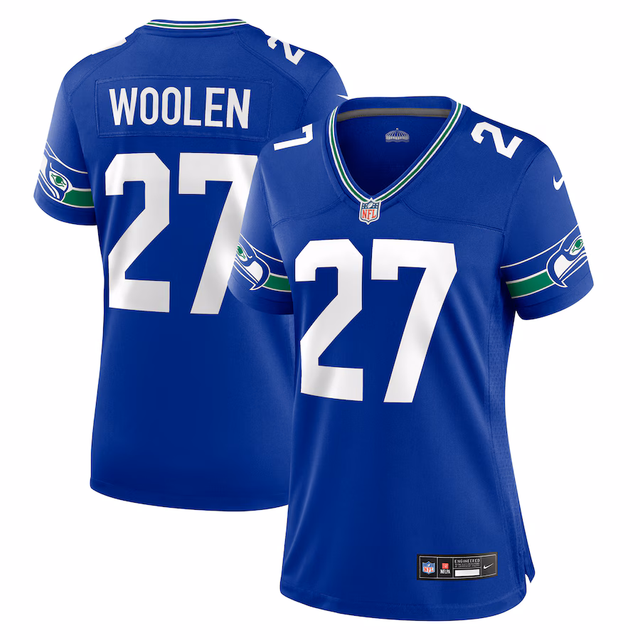 Women's Seattle Seahawks Tariq Woolen Nike Royal Throwback Player Game Jersey - Jersey