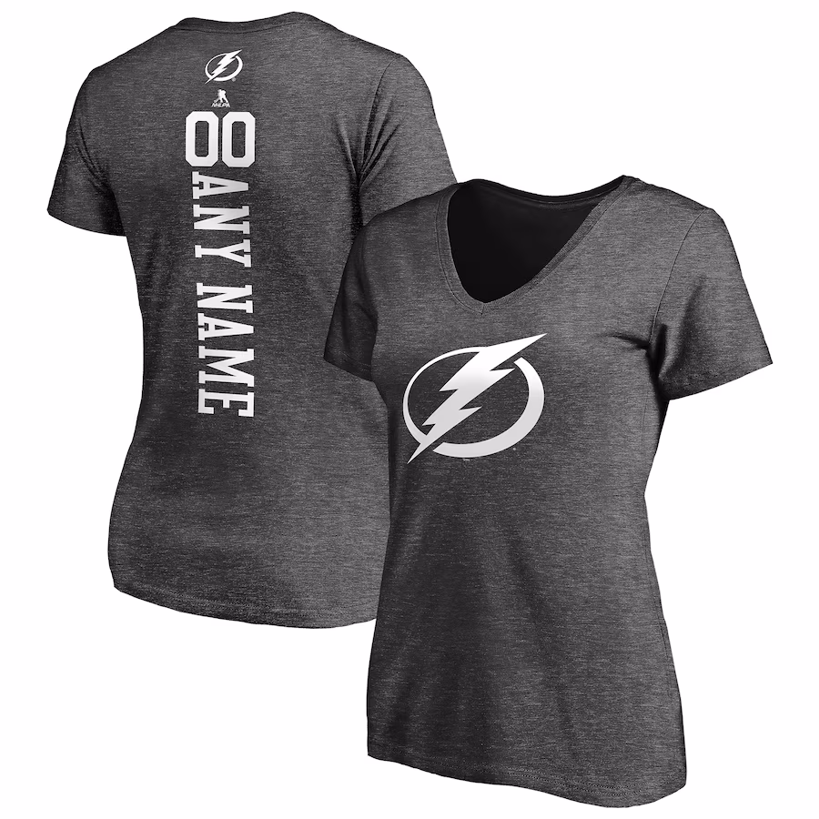 Women's Tampa Bay Lightning Heathered Charcoal Personalized One Color V-Neck T-Shirt - Jersey