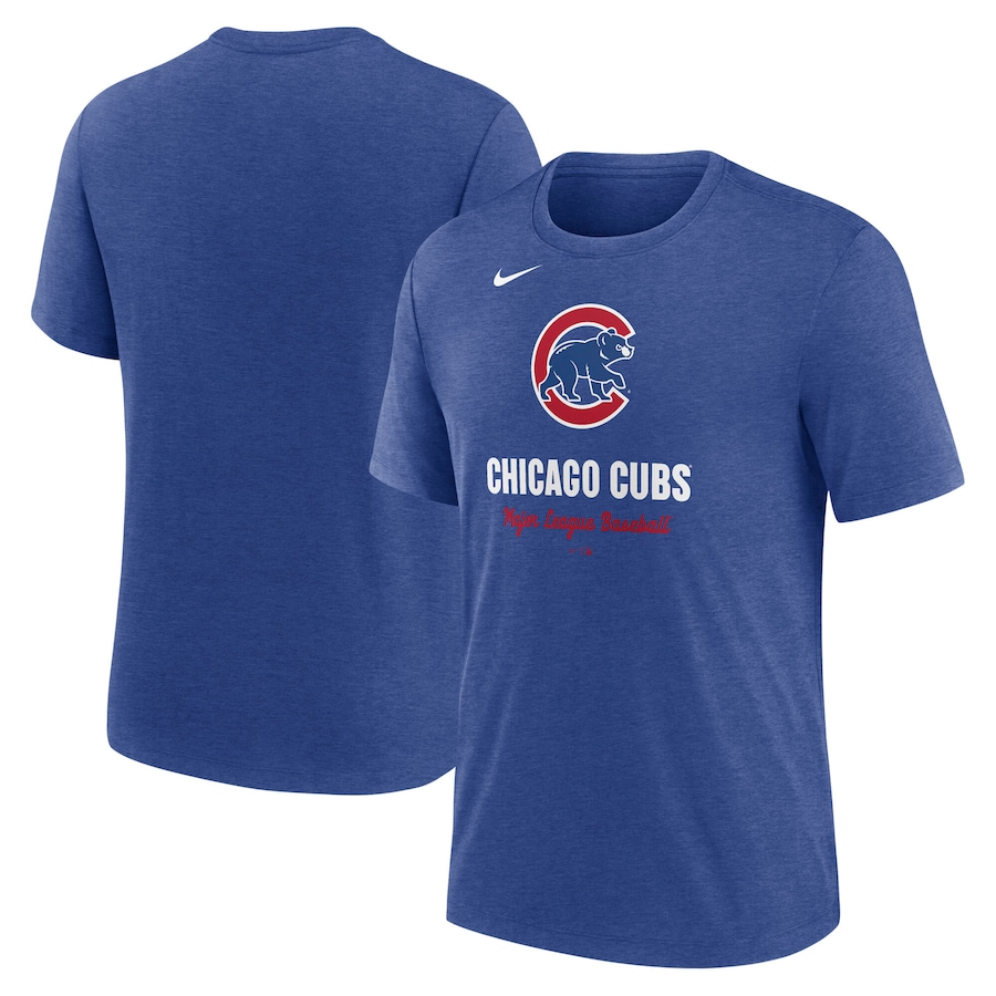 Men's Chicago Cubs Nike Heather Royal Logo Tri-Blend T-Shirt - Jersey
