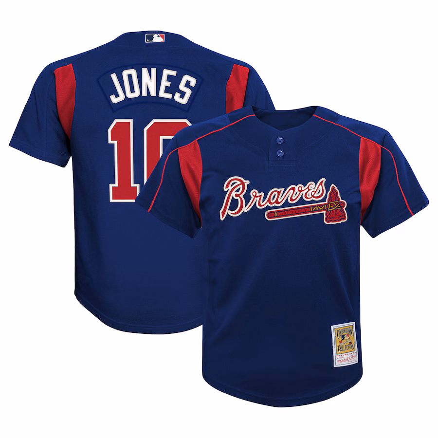 Youth Atlanta Braves Chipper Jones Mitchell & Ness Navy Cooperstown Collection Mesh Batting Practice Jersey - Jersey