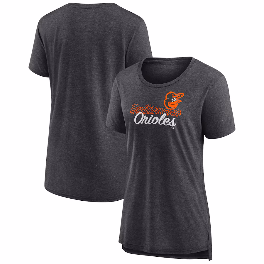 Women's Baltimore Orioles Gray Practice Time Tri-Blend T-Shirt - Jersey