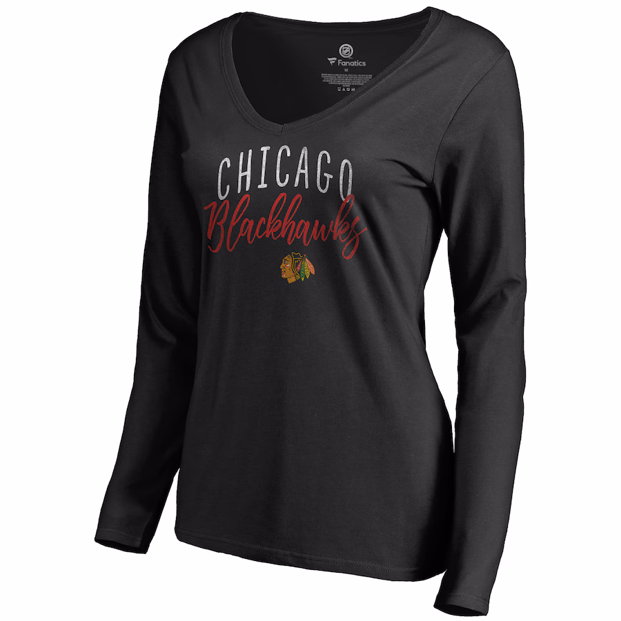 Women's Chicago Blackhawks Black Graceful Long Sleeve V-Neck T-Shirt - Jersey