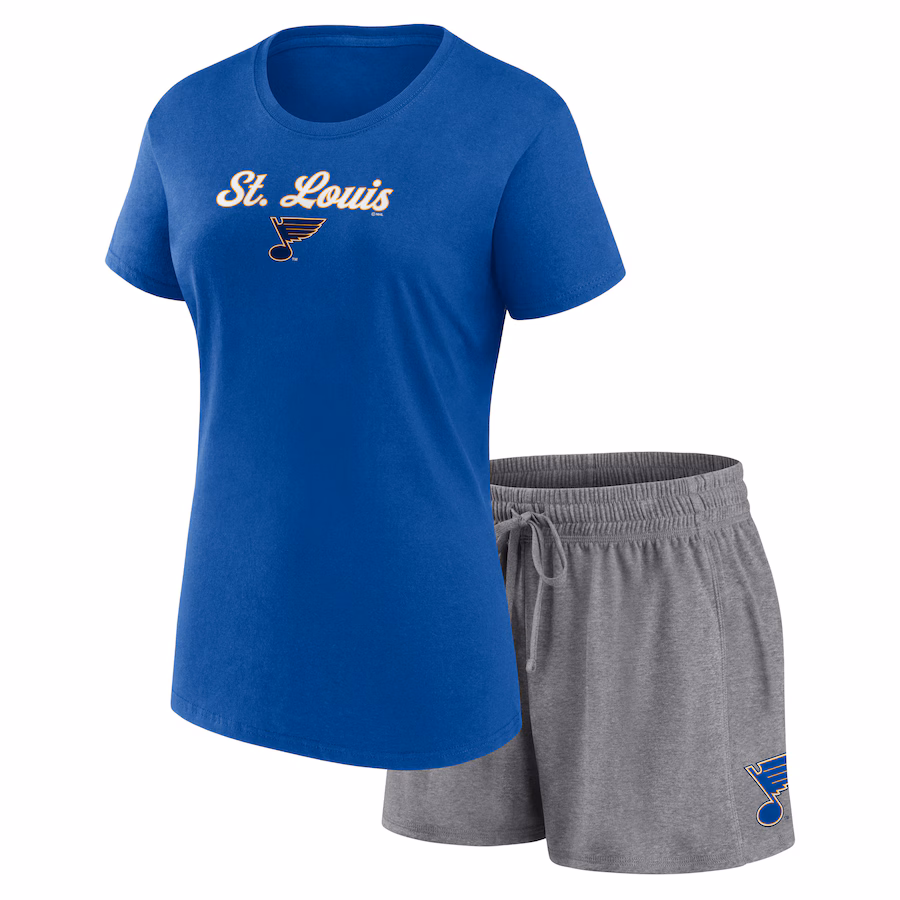 Women's St. Louis Blues Fanatics Blue/Gray Script T-Shirt & Shorts Set - Jersey