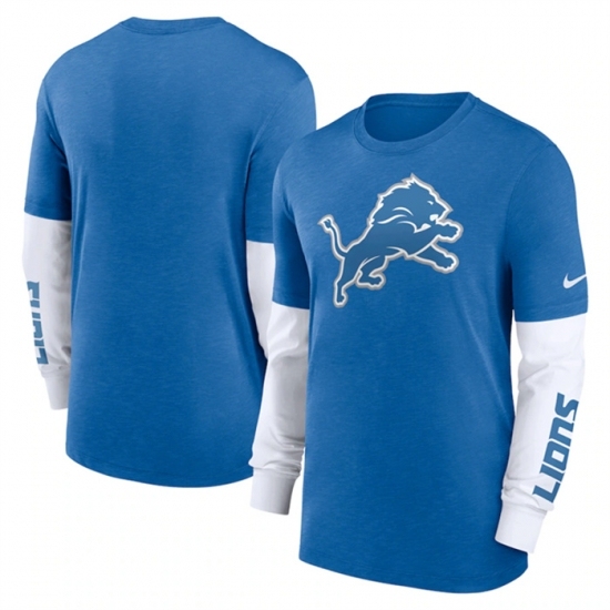 Men's Detroit Lions Heather Blue Slub Fashion Long Sleeve T Shirt - Jersey