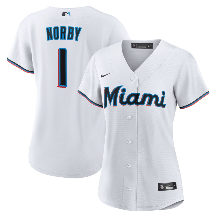 Women's Miami Marlins Connor Norby Nike White Home Replica Jersey - Jersey