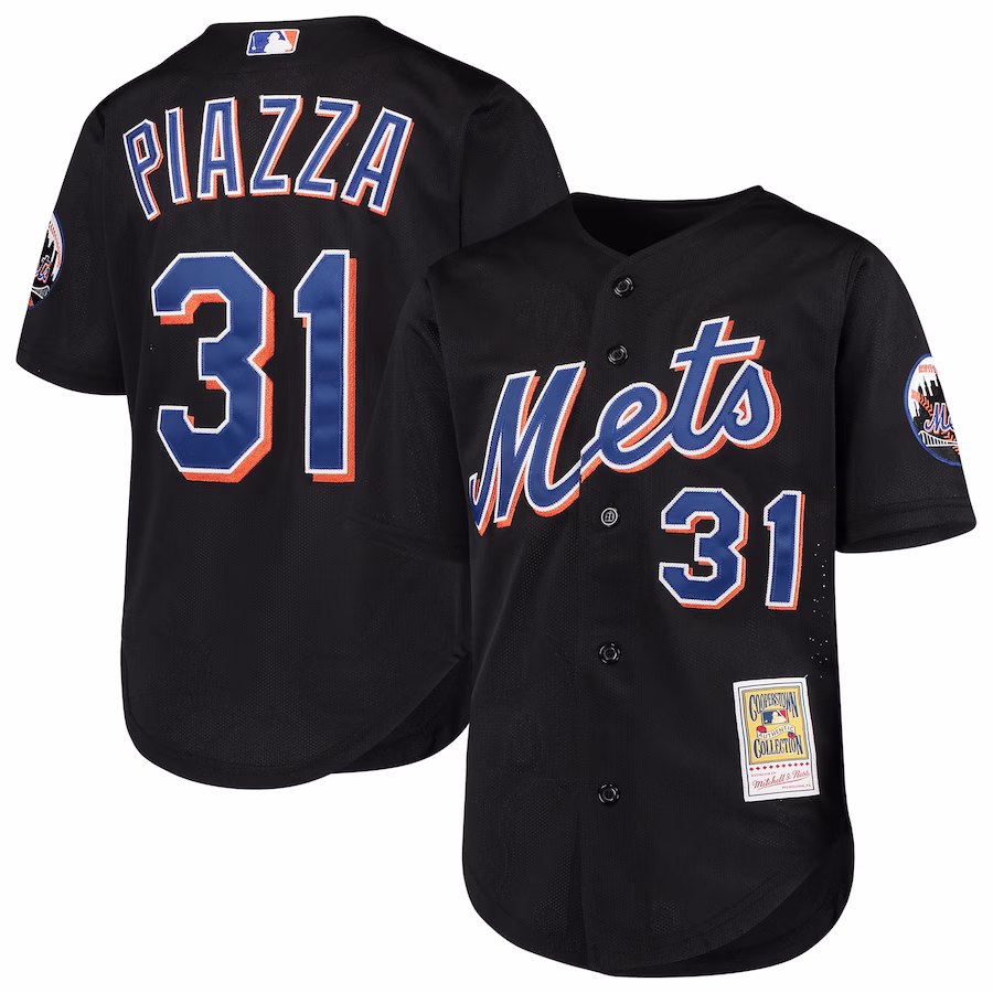 Youth New York Mets Mike Piazza Mitchell & Ness Black Cooperstown Collection Mesh Batting Practice Jersey - Jersey