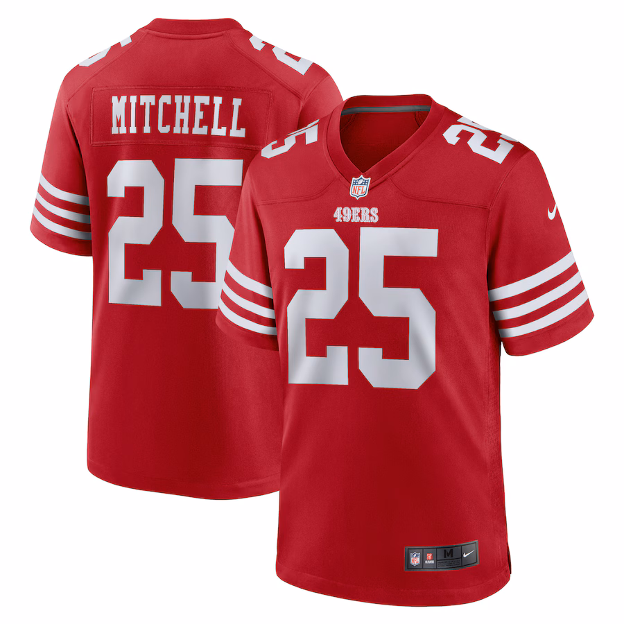Men's San Francisco 49ers Elijah Mitchell Nike Scarlet Team Player Game Jersey - Jersey