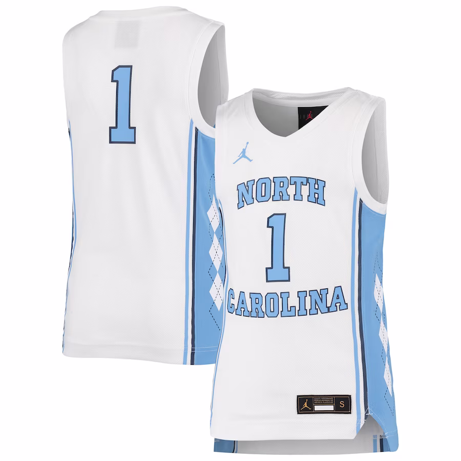 #1 North Carolina Tar Heels Jordan Brand Youth Team Replica Basketball Jersey - White - Jersey