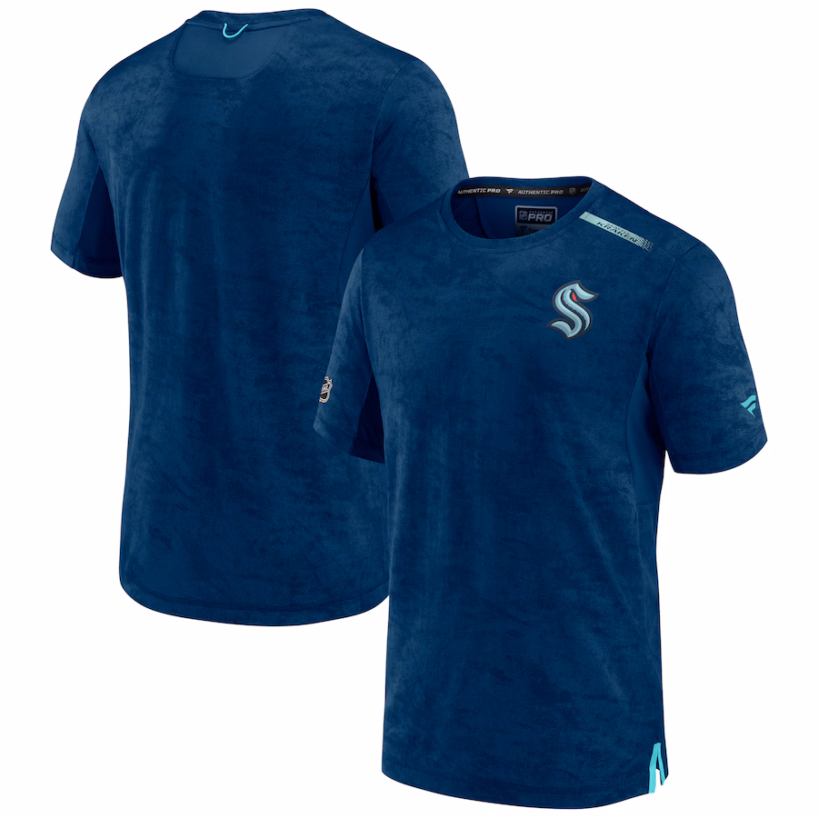 Men's Seattle Kraken Fanatics Deep Sea Blue Authentic Pro Rink Premium Camo T-Shirt - Jersey
