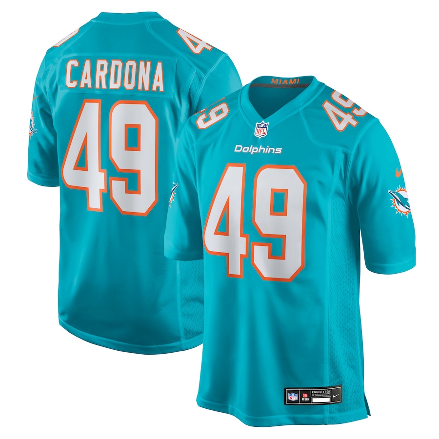 Men's Miami Dolphins Joe Cardona Nike Aqua Team Game Jersey - Jersey