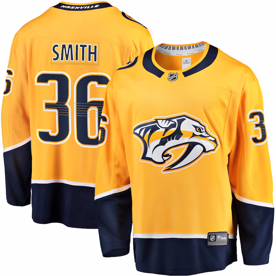 Men's Nashville Predators Cole Smith Fanatics Gold Premier Breakaway Player Jersey - Jersey