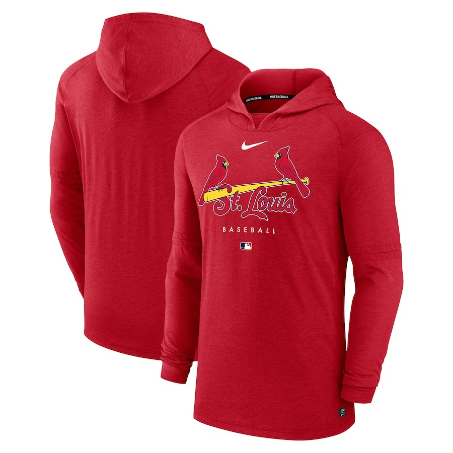 Men's St. Louis Cardinals Nike Heather Red Authentic Collection Early Work Tri-Blend Performance Pullover Hoodie - Jersey