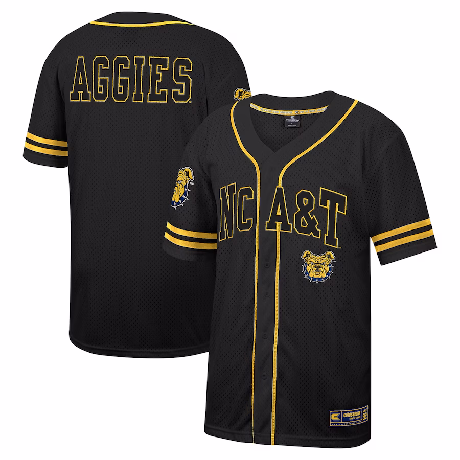 North Carolina A&T Aggies Colosseum Free Spirited Mesh Button-Up Baseball Jersey - Black - Jersey