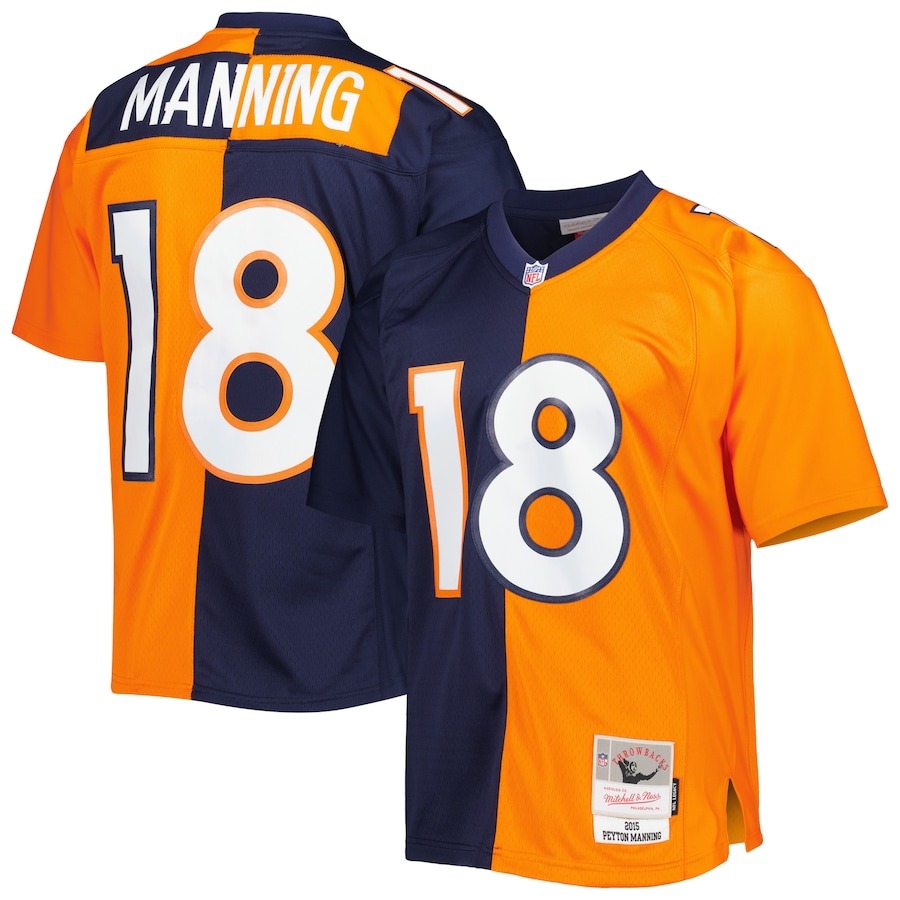 Men's Denver Broncos Peyton Manning Mitchell & Ness Navy/Orange 2015 Split Legacy Replica Jersey - Jersey