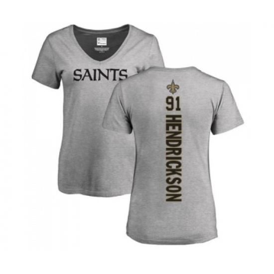 Football Women's New Orleans Saints #91 Trey Hendrickson Ash Backer V-Neck T-Shirt - Jersey