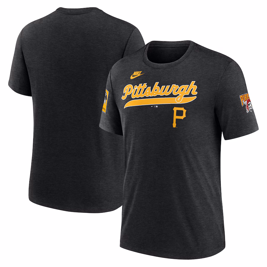 Men's Pittsburgh Pirates Nike Heather Black Cooperstown Collection Eras Tri-Blend T-Shirt - Jersey
