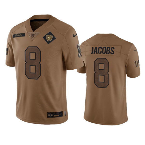 Men's Las Vegas Raiders #8 Josh Jacobs 2023 Brown Salute To Service Limited Football Stitched Jersey - Jersey