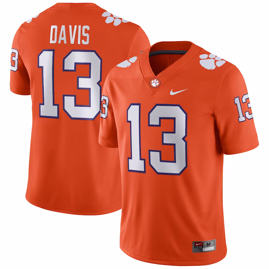 Tyler Davis Clemson Tigers Nike NIL Football Game Jersey - Orange - Jersey