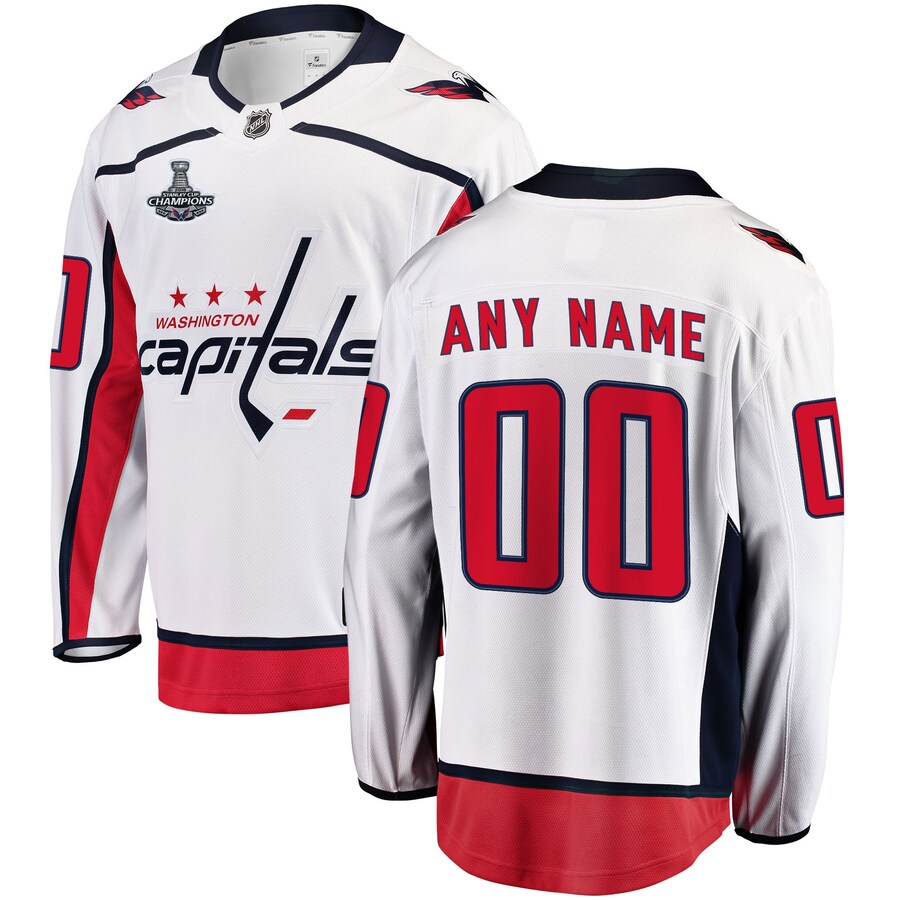 Men's Washington Capitals White 2018 Stanley Cup Champions Away Breakaway Custom Jersey - Jersey