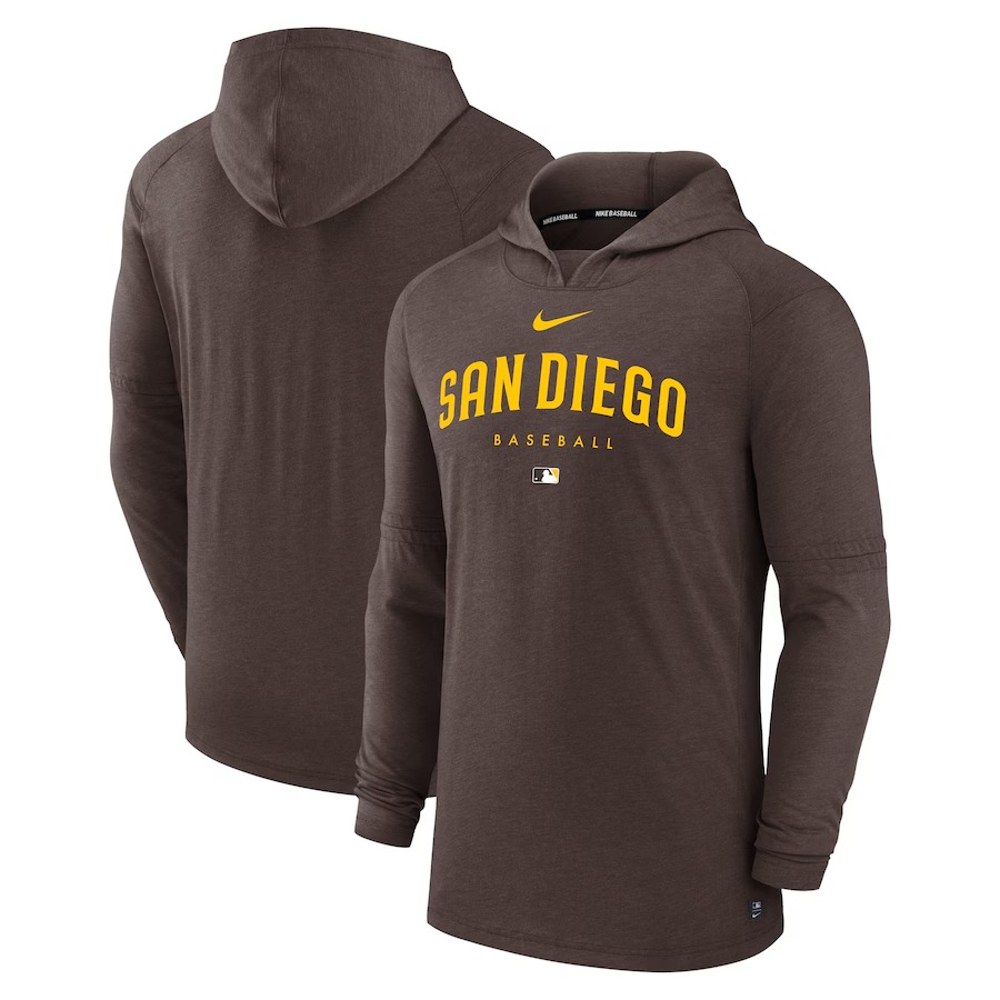 Men's San Diego Padres Nike Brown Authentic Collection Early Work Tri-Blend Performance Pullover Hoodie - Jersey