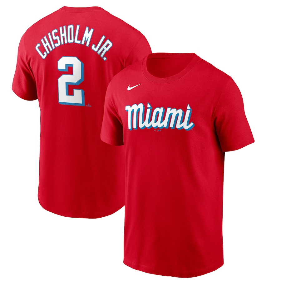 Men's Miami Marlins Jazz Chisholm Nike Red City Connect Name & Number T-Shirt - Jersey