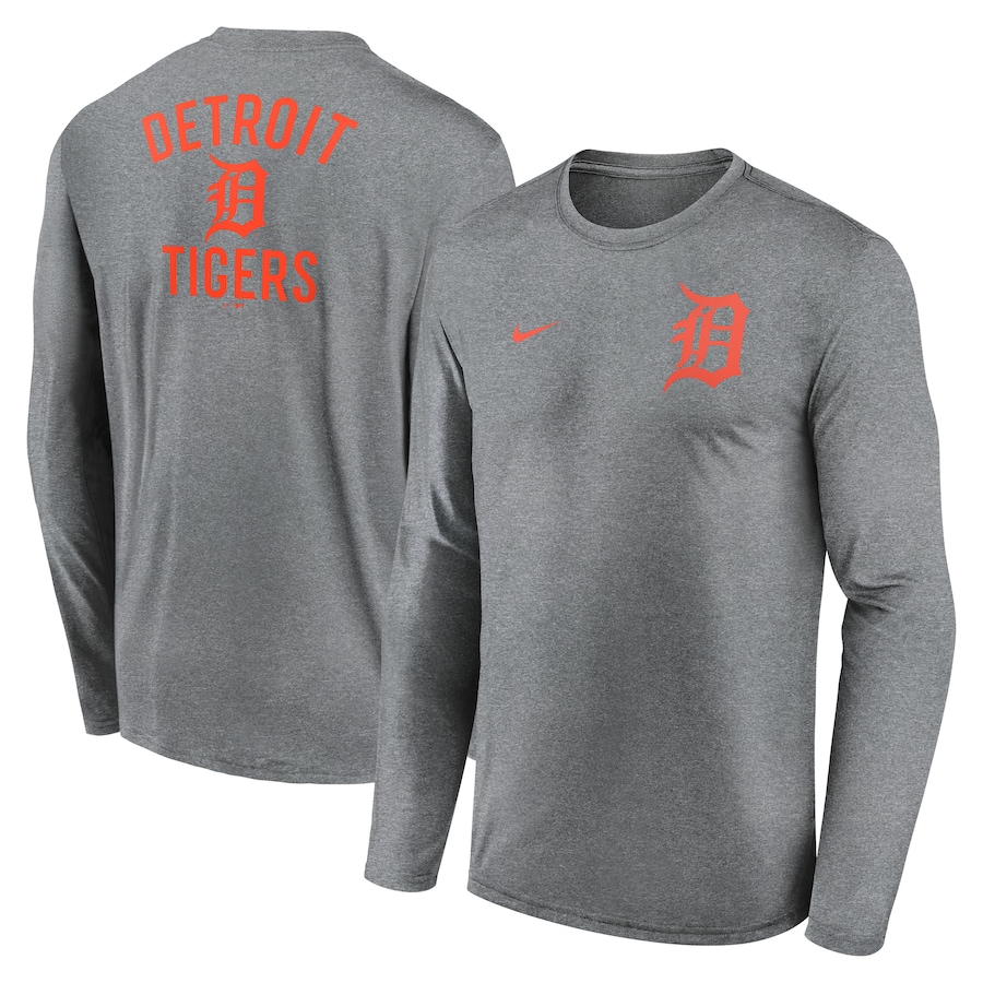 Men's Detroit Tigers Nike Heather Charcoal 2-Hit Legend Performance Long Sleeve T-Shirt - Jersey