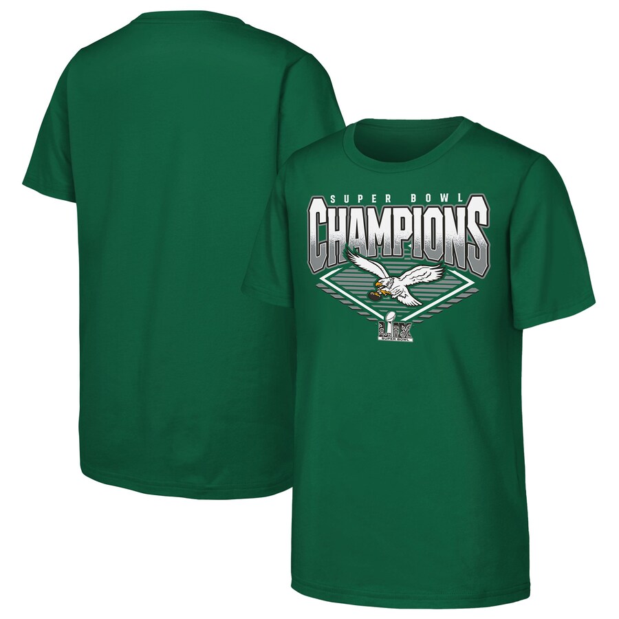 Youth Philadelphia Eagles Kelly Green Super Bowl LIX Champions Retro Diamond T-Shirt - Jersey