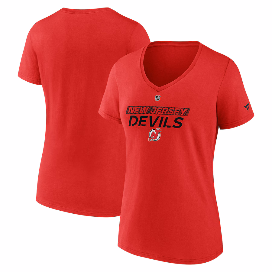 Women's New Jersey Devils Fanatics Red Authentic Pro Core Primary V-Neck T-Shirt - Jersey