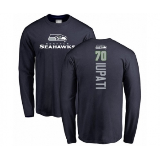 Football Seattle Seahawks #70 Mike Iupati Navy Blue Backer Long Sleeve T-Shirt - Jersey