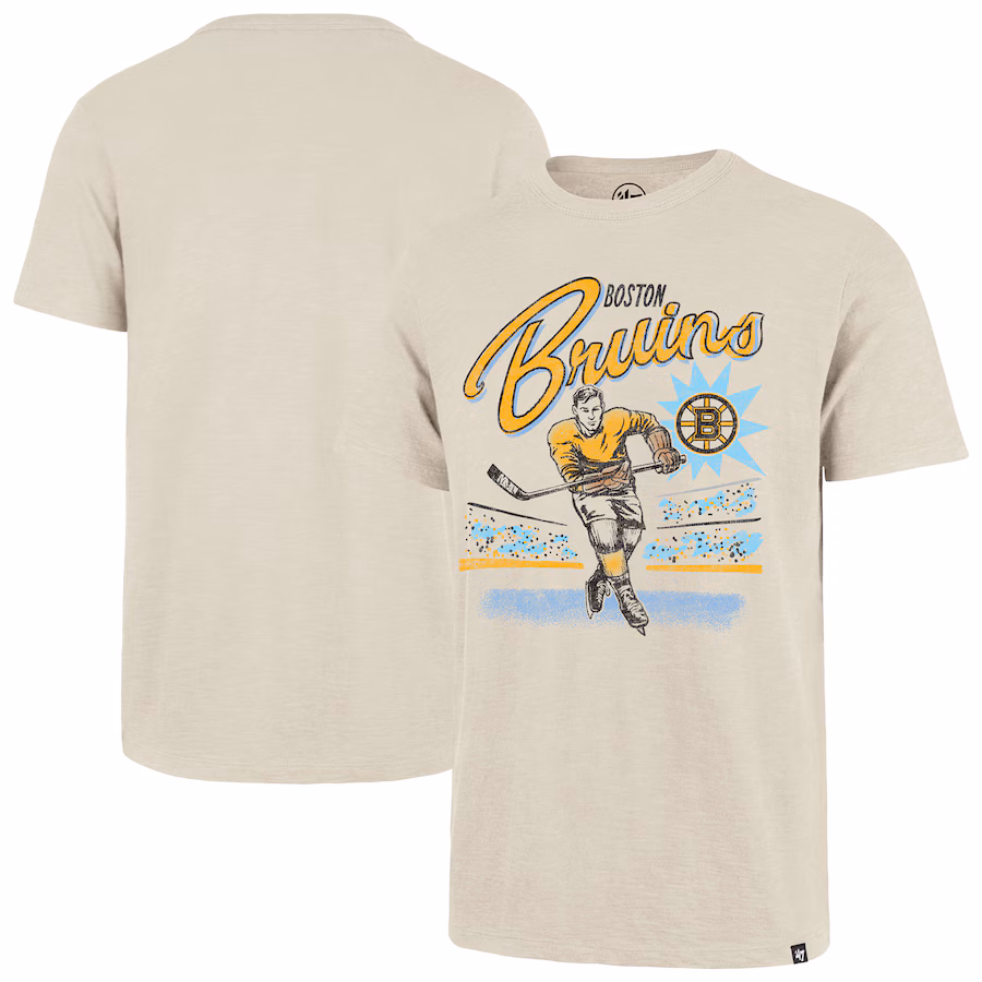 Men's Boston Bruins '47 Natural Hockey Player Golden Age Scrum T-Shirt - Jersey