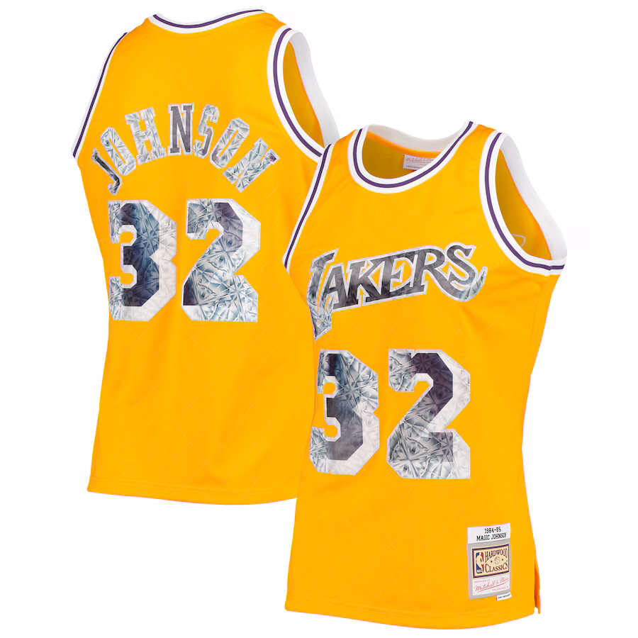 Men's Los Angeles Lakers Magic Johnson Mitchell & Ness Gold 1984/85 Hardwood Classics NBA 75th Anniversary Diamond Swingman Jersey - Jersey