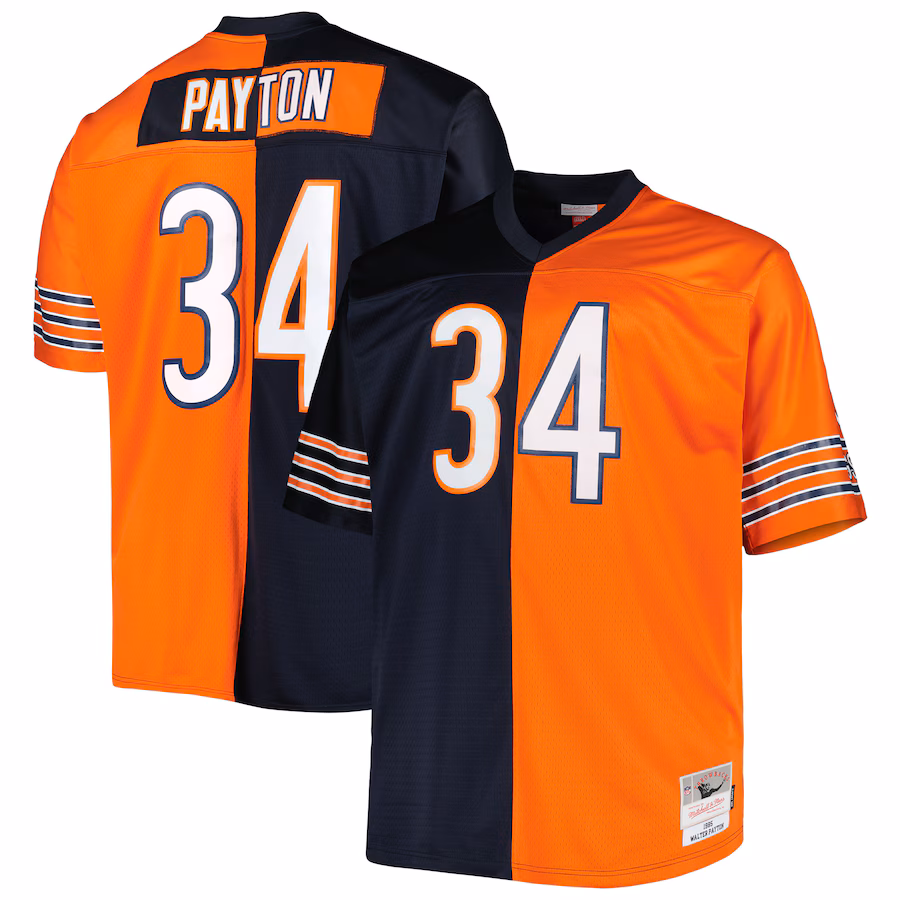 Men's Chicago Bears Walter Payton Mitchell & Ness Navy/Orange Big & Tall Split Legacy Retired Player Replica Jersey - Jersey